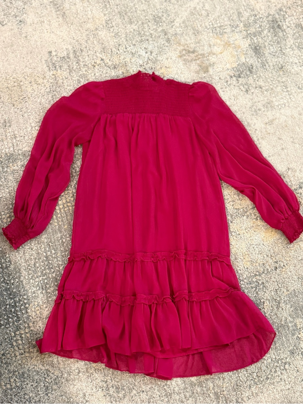 CeCe Long-Sleeve Ruffle Tier Dress in Bright Fuchsia
